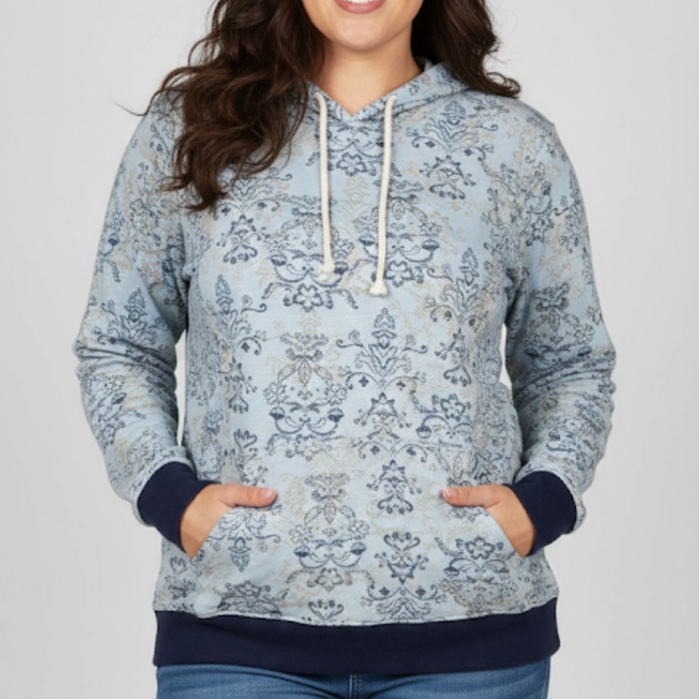 😍SHOW SPECIAL - Bearsland Blue White Floral Kangaroo Pouch Hoodie XL